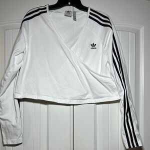 Adidas White Long Sleeve Top with Black Stripes